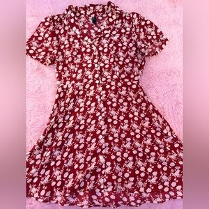 ♥ CIDER COLLAR V NECK FLORAL DRESS ♥